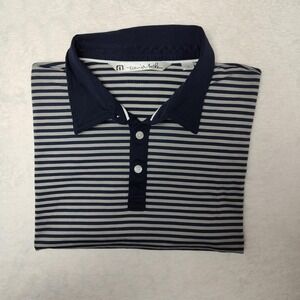 Travis Mathew Polo Shirt Mens Large Blue Stripe Pima Cotton Golf Performance